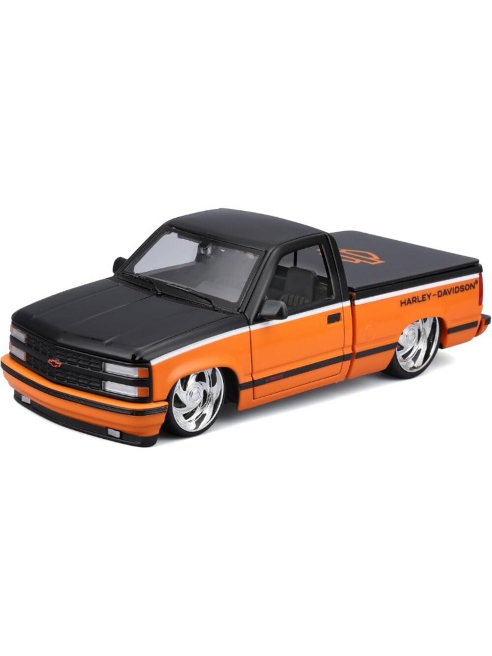 Custom 1:24 Scale Orange/Black Harley Davidson Chevy Pickup Truck Model